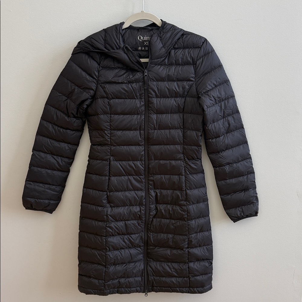 Quince Lightweight Down Packable Long Puffer Jacket, Size XS, Black